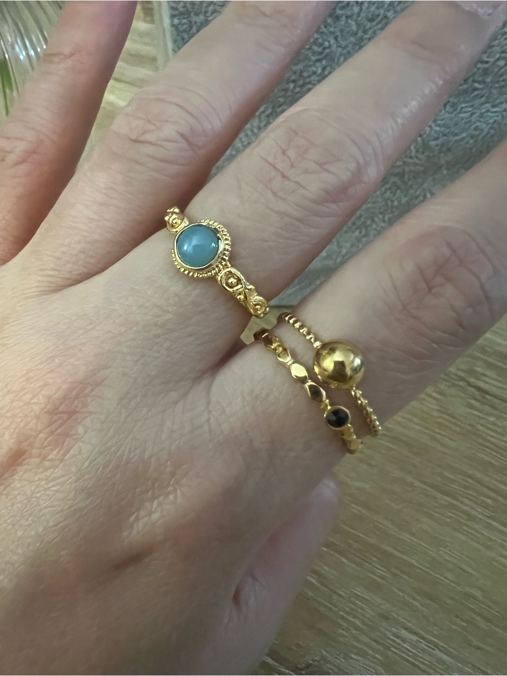 Gold Blue Stone Stackable Women's Ring - Elegant Layering Band